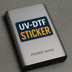Productlabel met UV-DTF sticker op metalen powerbank