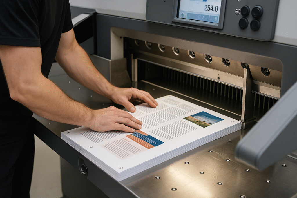 snijden van drukwerk met digitale snijmachine bij Drukkerij Peters