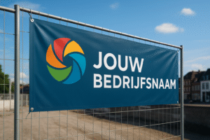 Spandoek voor bouwhek of gevel met bedrijfslogo – gedrukt door Drukkerij Peters